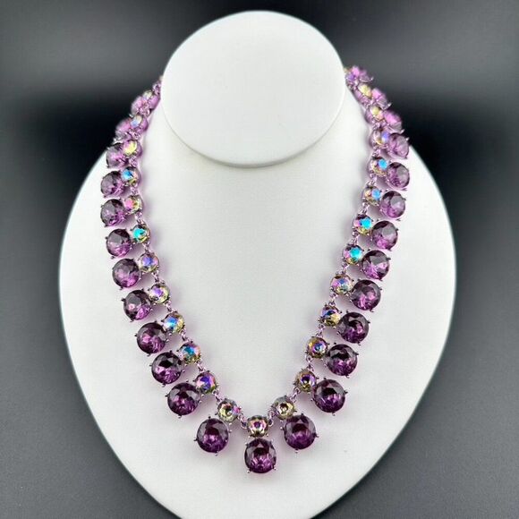 INC International Concepts Purple Double Row Crystal Statement Necklace - NEW - Picture 8 of 9